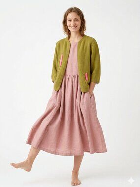 50s 60s Open Cardigan Sweater Jacket Olive Green with Pink Cattails